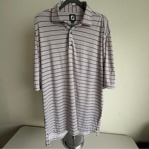FootJoy FJ Shirt Mens X-Large Red Black Striped Golf Short Sleeves Lightweight